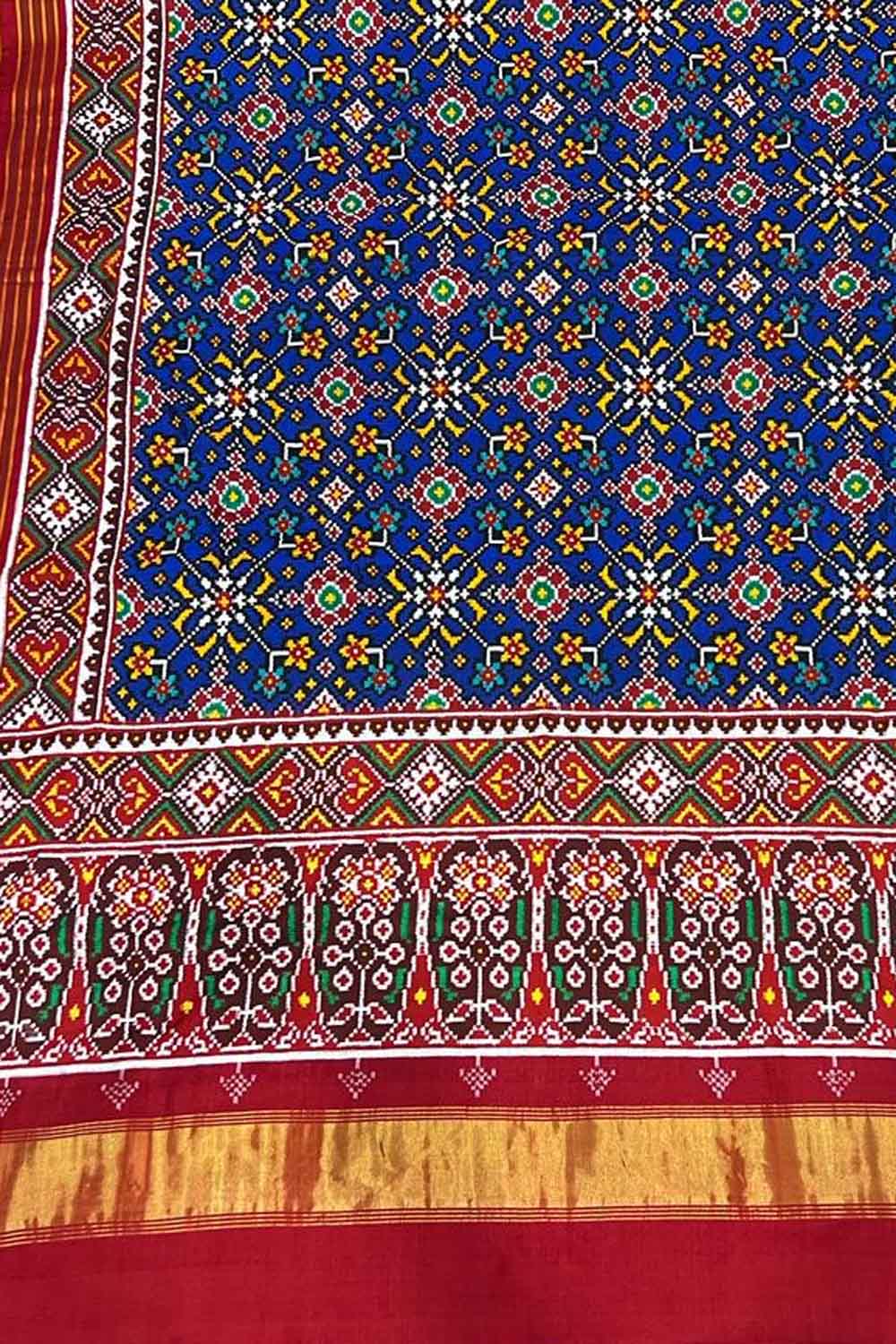 Exquisite Blue Patan Patola Handloom Double Ikat Pure Silk Saree - Luxurion World