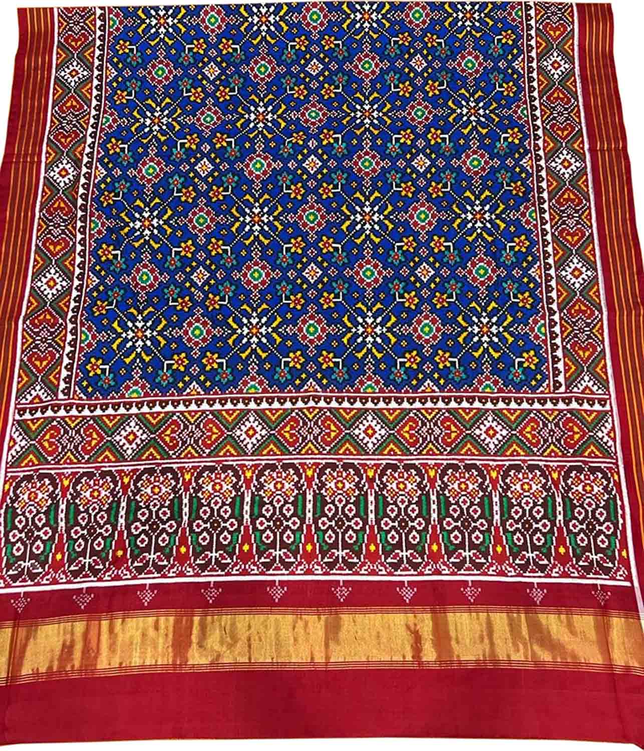 Exquisite Blue Patan Patola Handloom Double Ikat Pure Silk Saree - Luxurion World