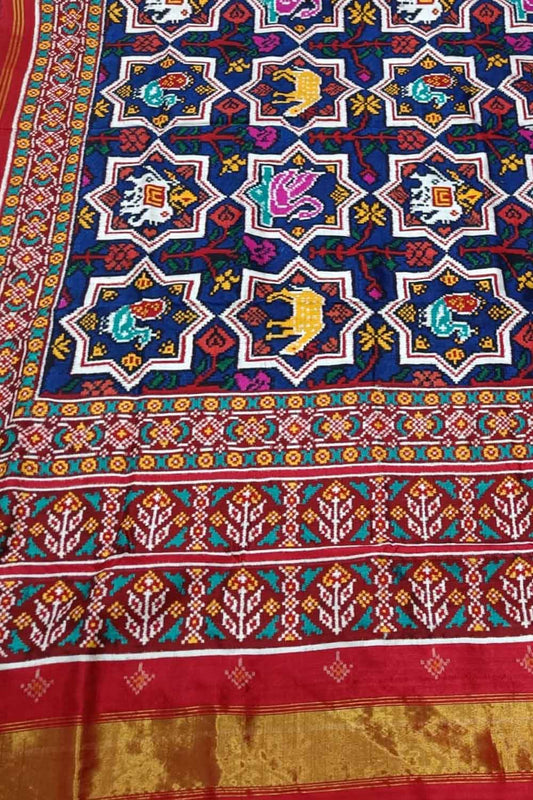 Exquisite Blue Patan Patola Handloom Double Ikat Silk Saree