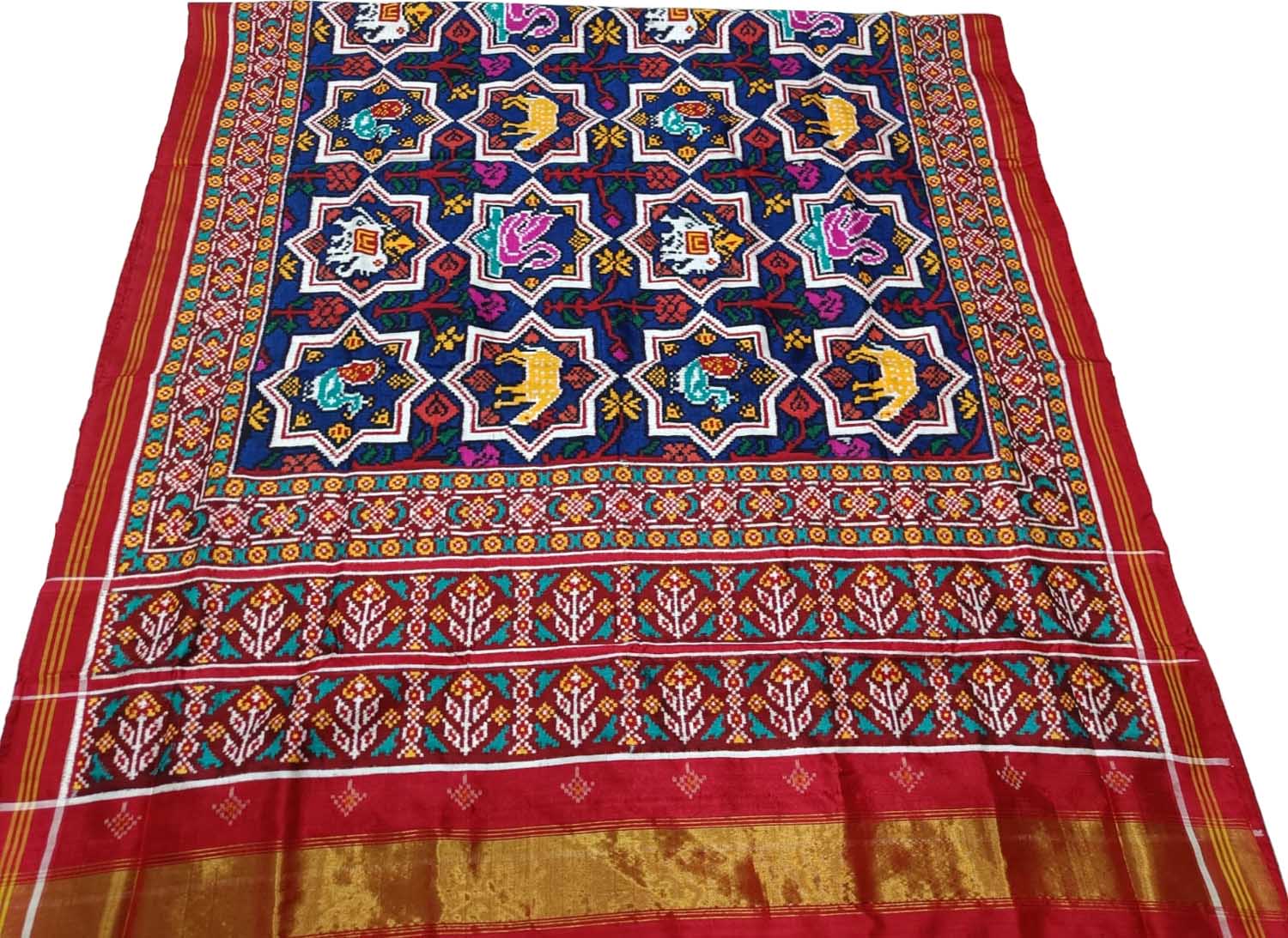 Exquisite Blue Patan Patola Handloom Double Ikat Silk Saree - Luxurion World