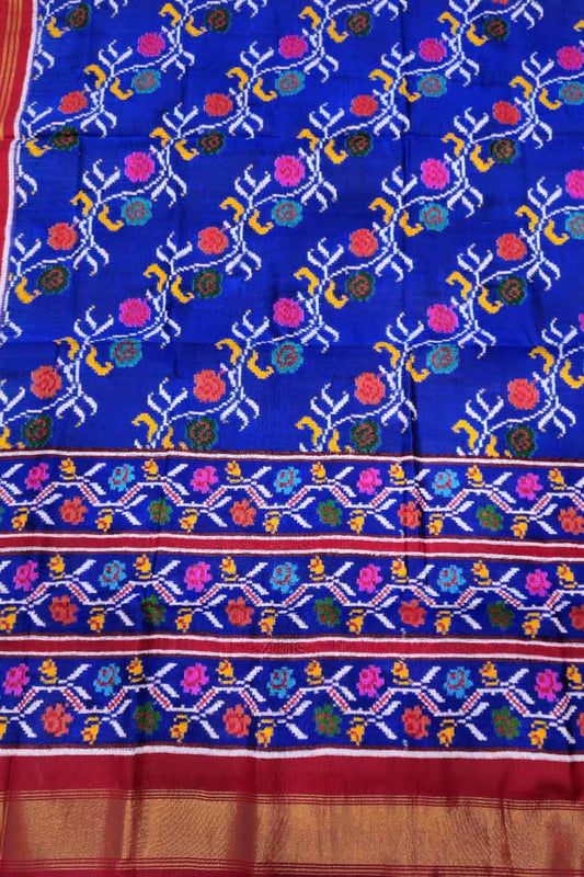 Exquisite Blue Patan Patola Handloom Double Ikat Pure Silk Saree