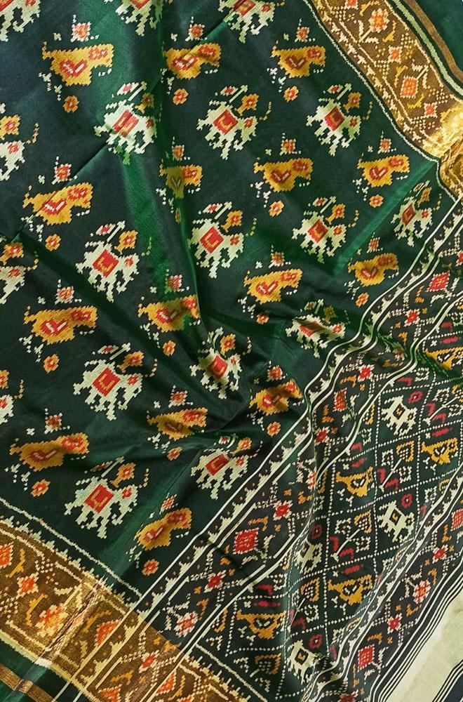 Green Handloom Single Ikat Patola Pure Silk Saree - Luxurion World
