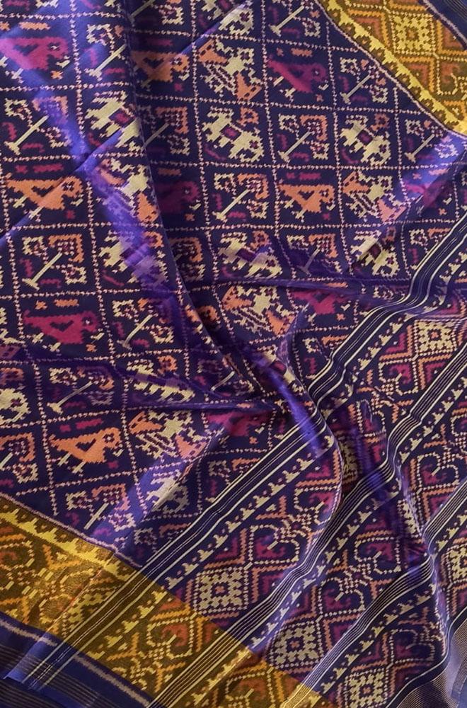Purple Handloom Single Ikat Patola Pure Silk Saree - Luxurion World