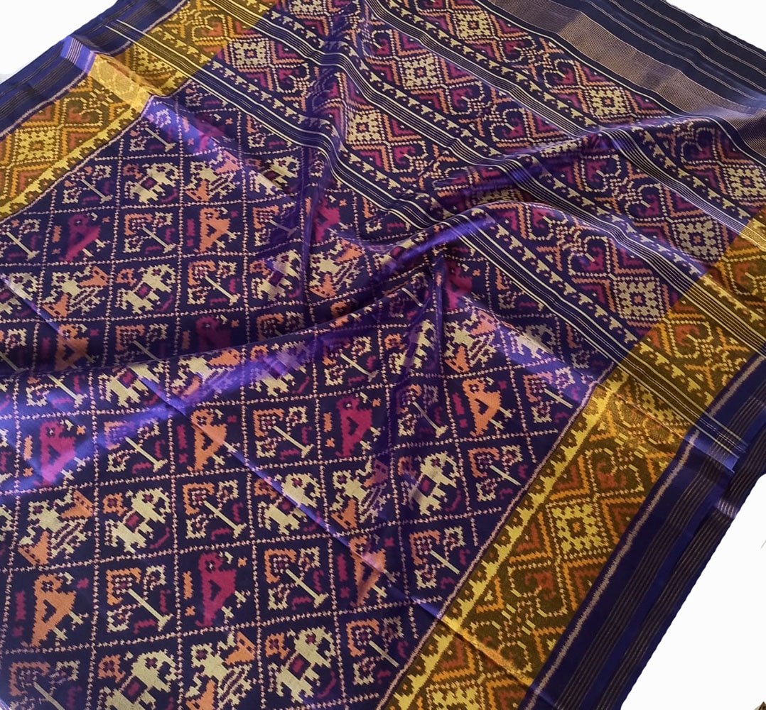Purple Handloom Single Ikat Patola Pure Silk Saree - Luxurion World