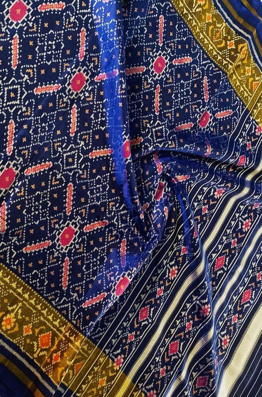 Blue Handloom Single Ikat Patola Pure Silk Saree - Luxurion World