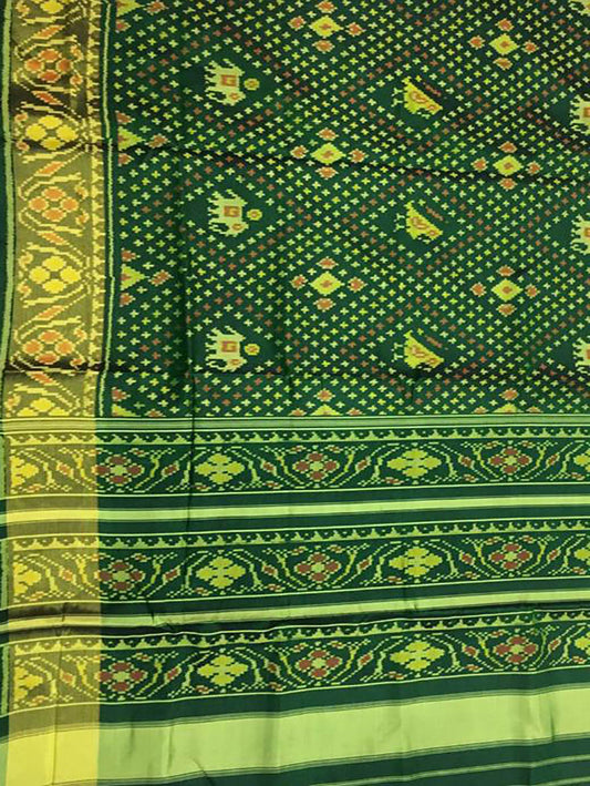 Green Handloom Single Ikat Patola Pure Silk Saree - Luxurion World