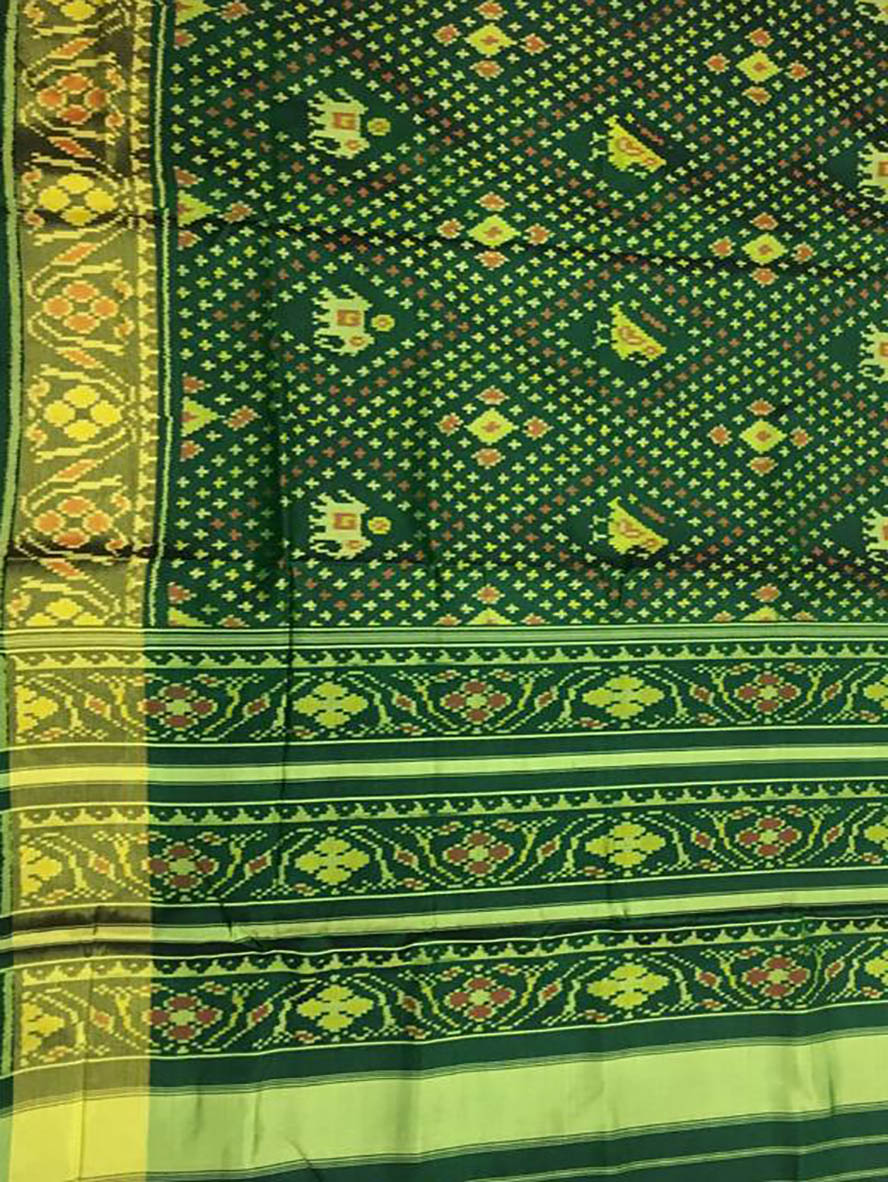 Green Handloom Single Ikat Patola Pure Silk Saree - Luxurion World