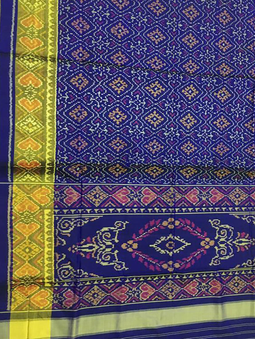 Blue Handloom Single Ikat Patola Pure Silk Saree - Luxurion World