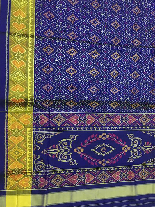 Blue Handloom Single Ikat Patola Pure Silk Saree - Luxurion World