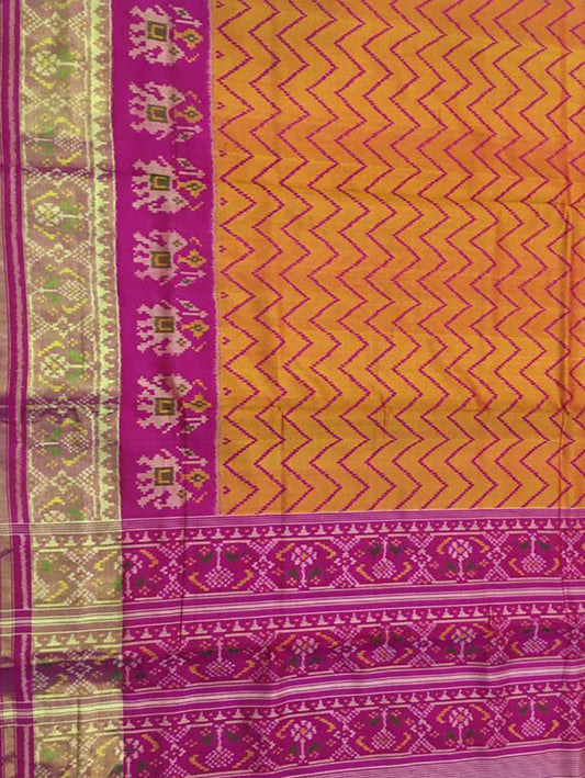 Orange Handloom Single Ikat Patola Pure Silk Saree - Luxurion World