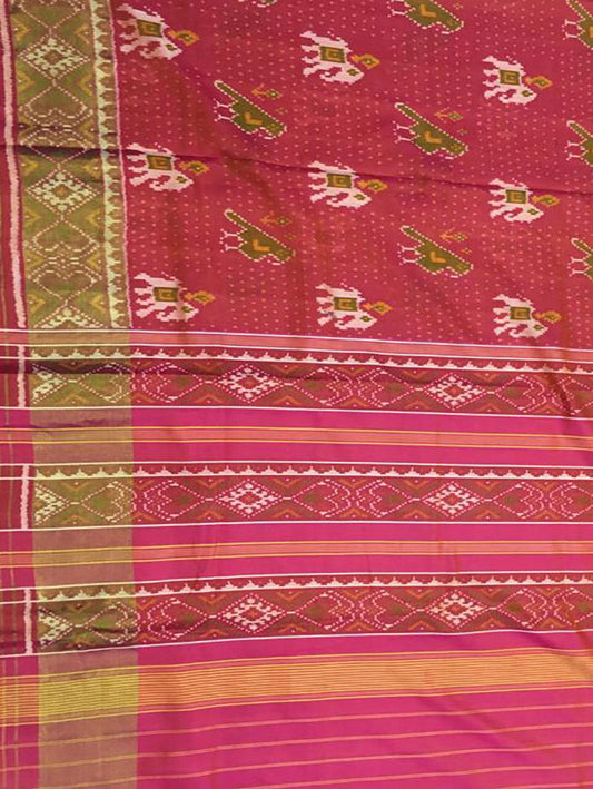 Pink Handloom Single Ikat Patola Pure Silk Saree - Luxurion World