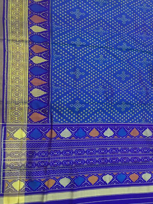 Blue Handloom Single Ikat Patola Pure Silk Saree - Luxurion World