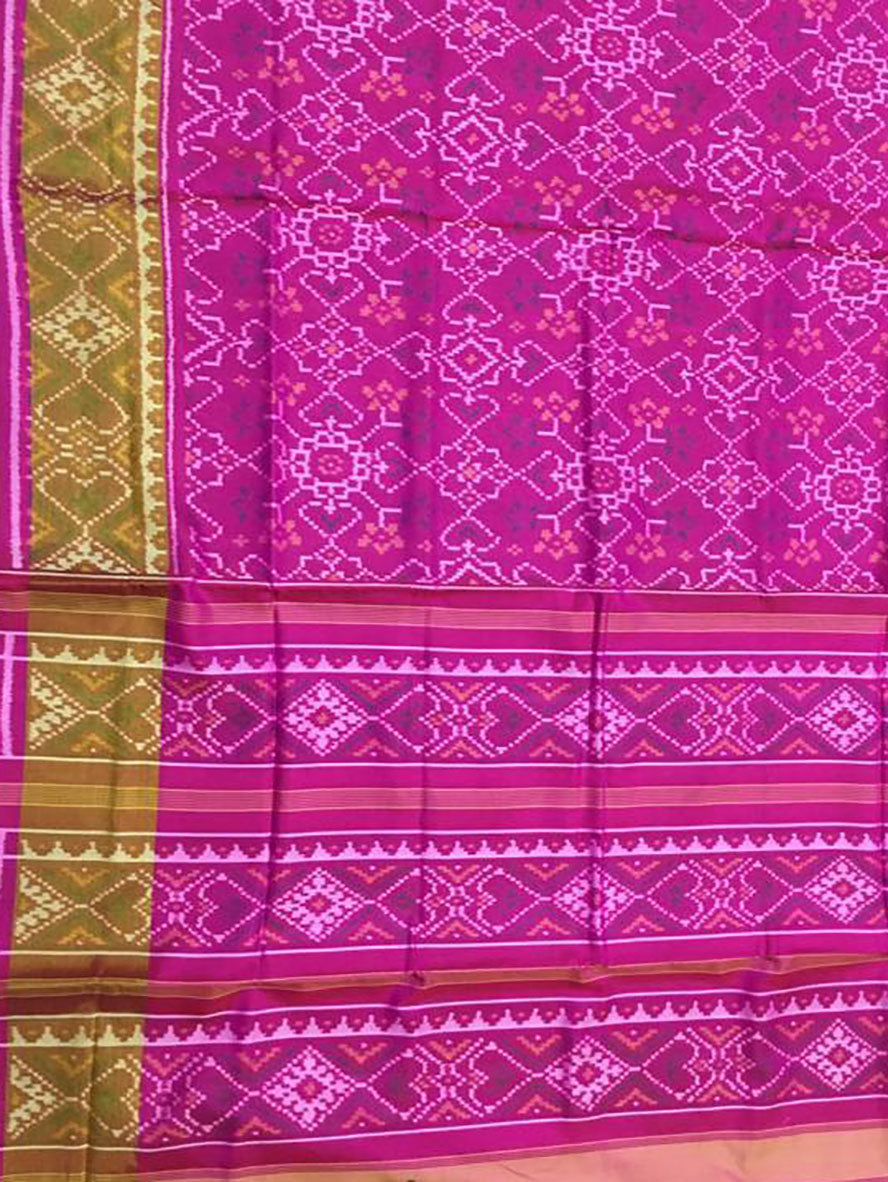 Pink Handloom Single Ikat Patola Pure Silk Saree
