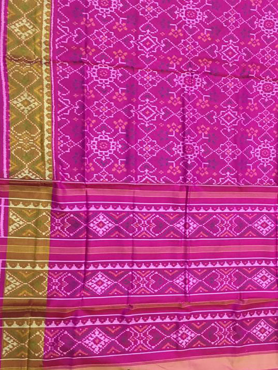 Pink Handloom Single Ikat Patola Pure Silk Saree - Luxurion World
