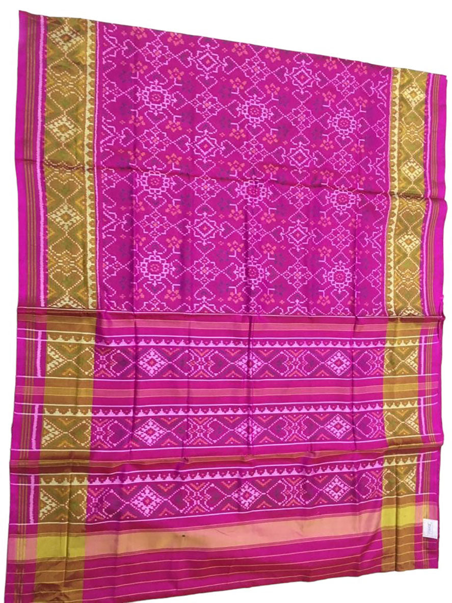 Pink Handloom Single Ikat Patola Pure Silk Saree - Luxurion World