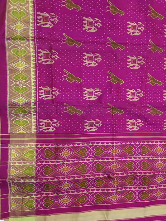 Purple Handloom Single Ikat Patola Pure Silk Saree - Luxurion World