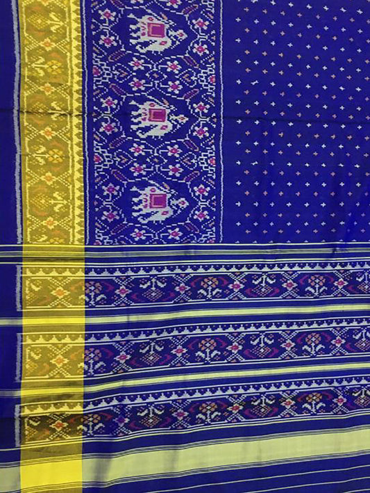 Blue Handloom Single Ikat Patola Pure Silk Saree - Luxurion World