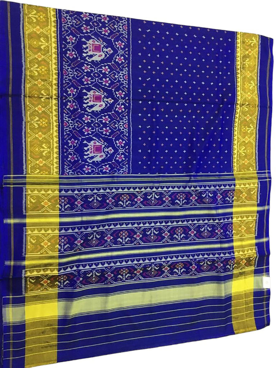 Blue Handloom Single Ikat Patola Pure Silk Saree - Luxurion World