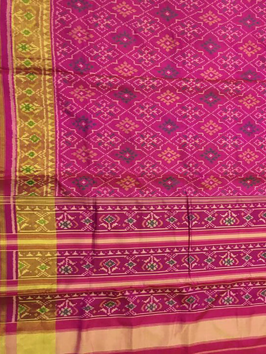 Pink Handloom Single Ikat Patola Pure Silk Saree - Luxurion World