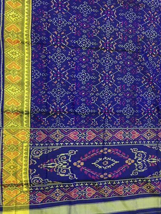 Blue Handloom Single Ikat Patola Pure Silk Saree - Luxurion World