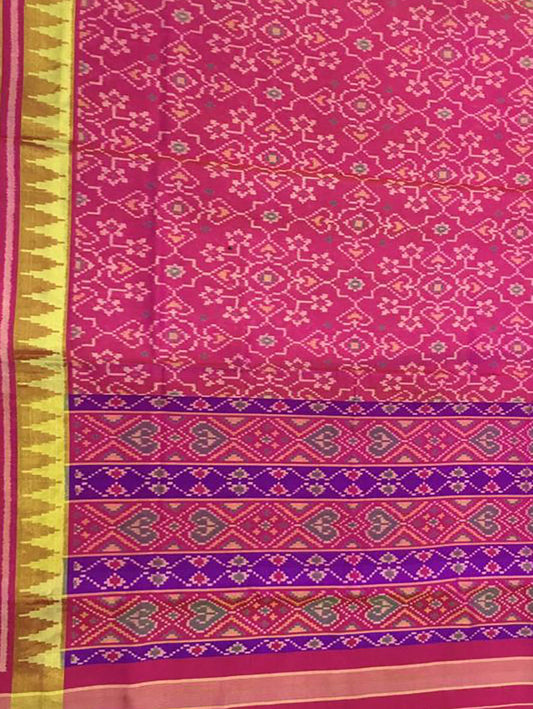 Pink Handloom Single Ikat Patola Pure Silk Saree - Luxurion World