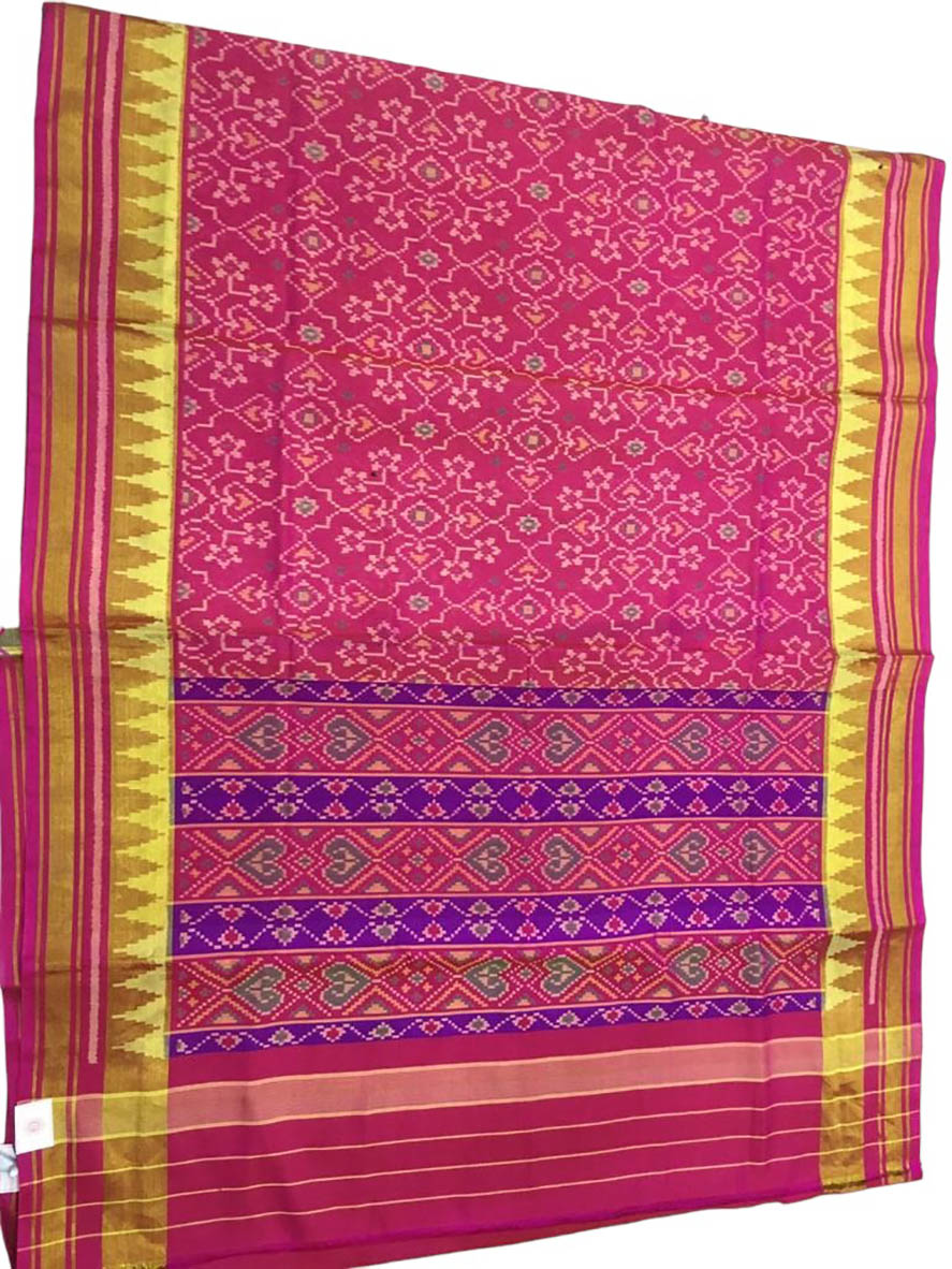 Pink Handloom Single Ikat Patola Pure Silk Saree - Luxurion World