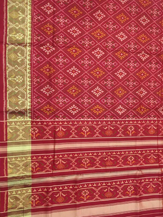 Red Handloom Single Ikat Patola Pure Silk Saree - Luxurion World