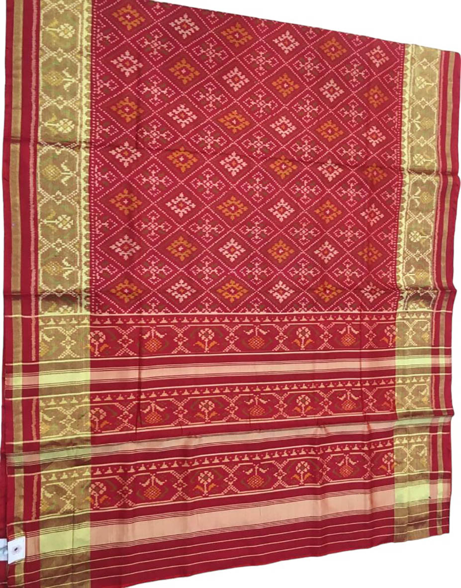 Red Handloom Single Ikat Patola Pure Silk Saree