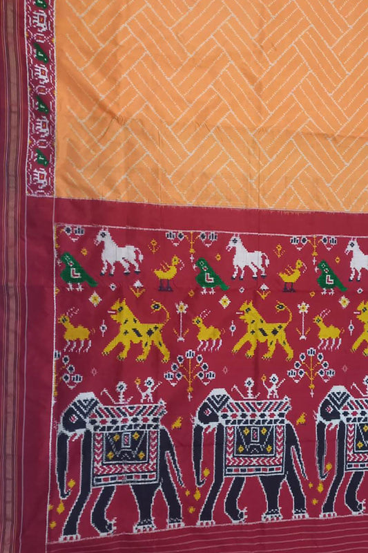 Orange Handloom Patola Pure Silk Double Ikat Saree - Luxurion World