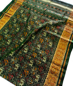 Stunning Green Handloom Patola Silk Saree - Single Ikat Design - Luxurion World