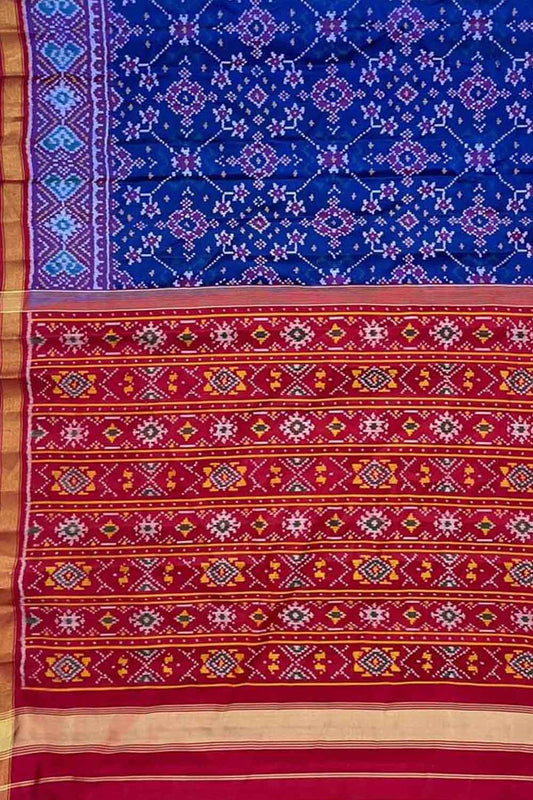 Stunning Blue Handloom Patola Single Ikat Saree - Perfect for Any Occasion! - Luxurion World