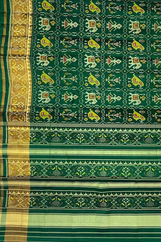 Stylish Green Handloom Patola Single Ikat Saree for Elegant Women - Luxurion World