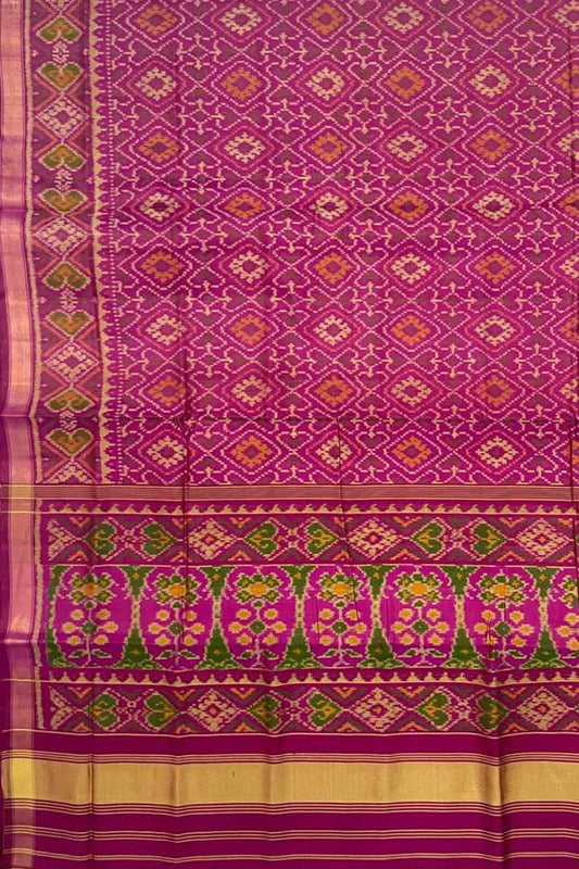 Stunning Pink Handloom Patola Single Ikat Saree - Traditional Elegance - Luxurion World
