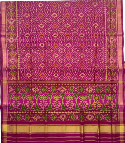 Stunning Pink Handloom Patola Single Ikat Saree - Traditional Elegance - Luxurion World