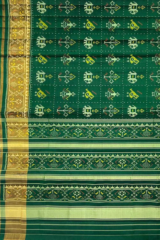 Stylish Green Handloom Patola Single Ikat Saree for Elegant Women