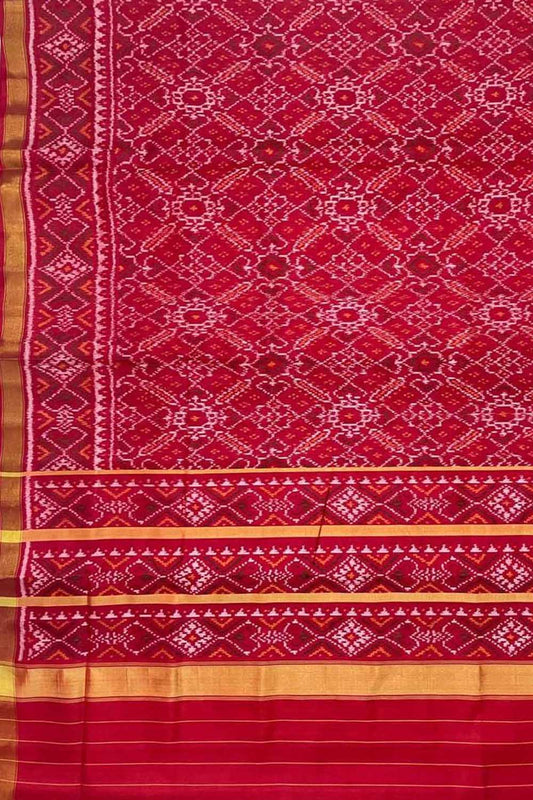 Stunning Red Handloom Patola Single Ikat Saree - Perfect for Any Occasion