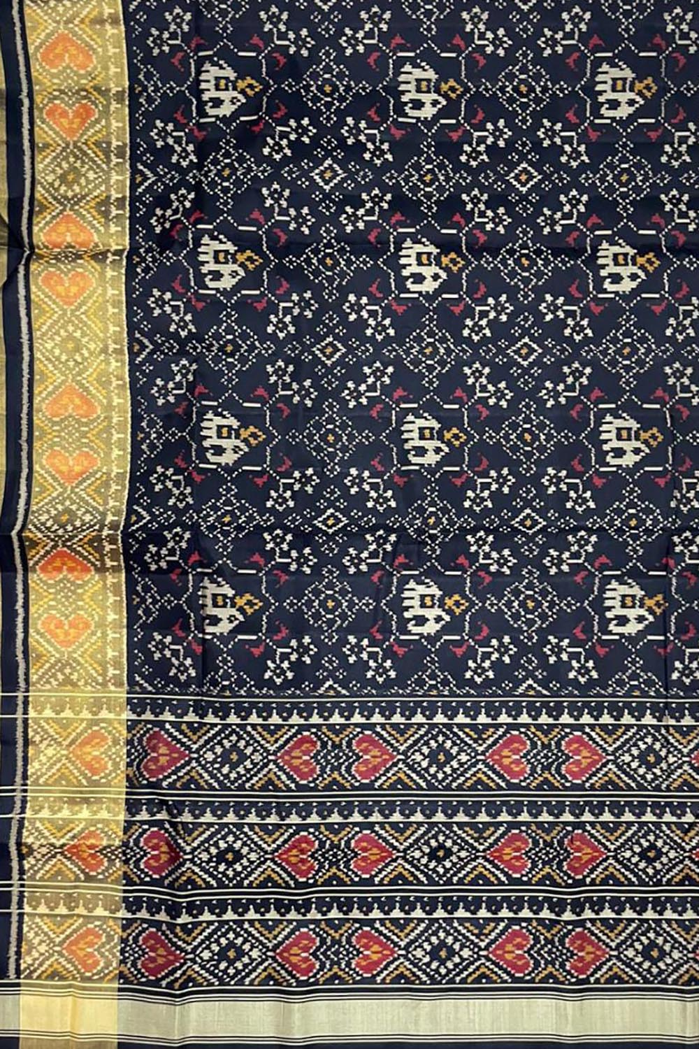 Stunning Black Handloom Patola Pure Silk Saree - Single Ikat Design - Luxurion World