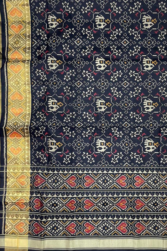 Stunning Black Handloom Patola Pure Silk Saree - Single Ikat Design - Luxurion World