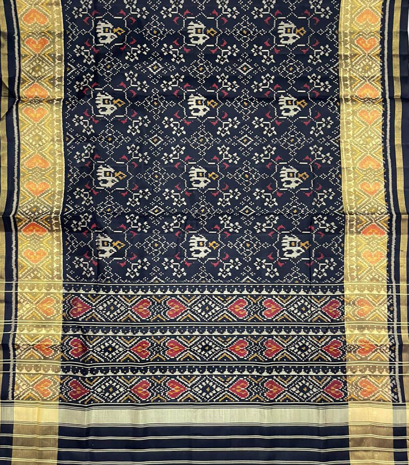 Stunning Black Handloom Patola Pure Silk Saree - Single Ikat Design - Luxurion World