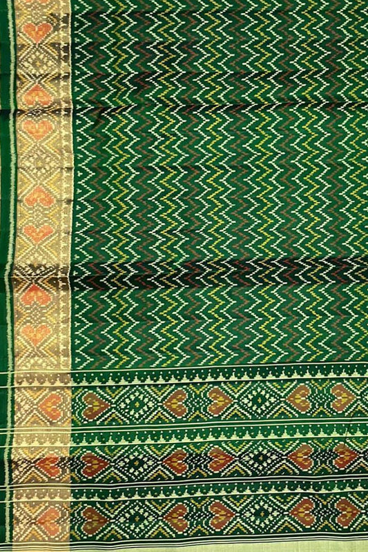 Stunning Green Handloom Patola Single Ikat Pure Silk Saree - Perfect for Any Occasion!