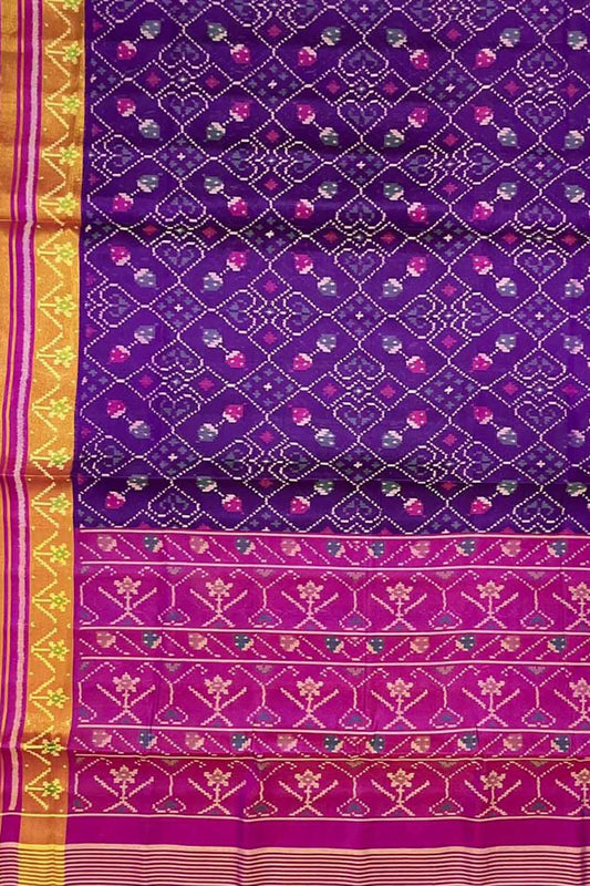Exquisite Purple Handloom Patola Single Ikat Pure Silk Saree