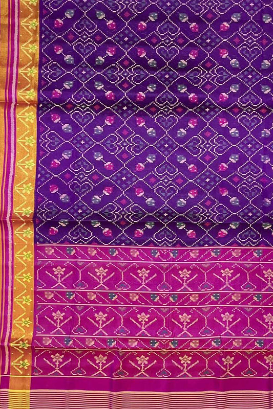 Exquisite Purple Handloom Patola Single Ikat Pure Silk Saree - Luxurion World