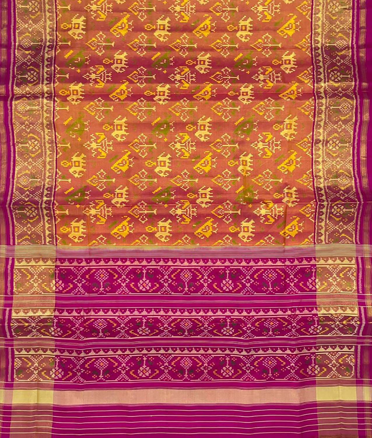 Pure Silk Orange Handloom Patola Single Ikat Saree - Traditional Elegance - Luxurion World