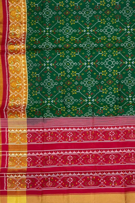 Stunning Green Handloom Patola Single Ikat Pure Silk Saree - Perfect for Any Occasion! - Luxurion World