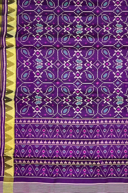 Exquisite Purple Handloom Patola Single Ikat Silk Saree