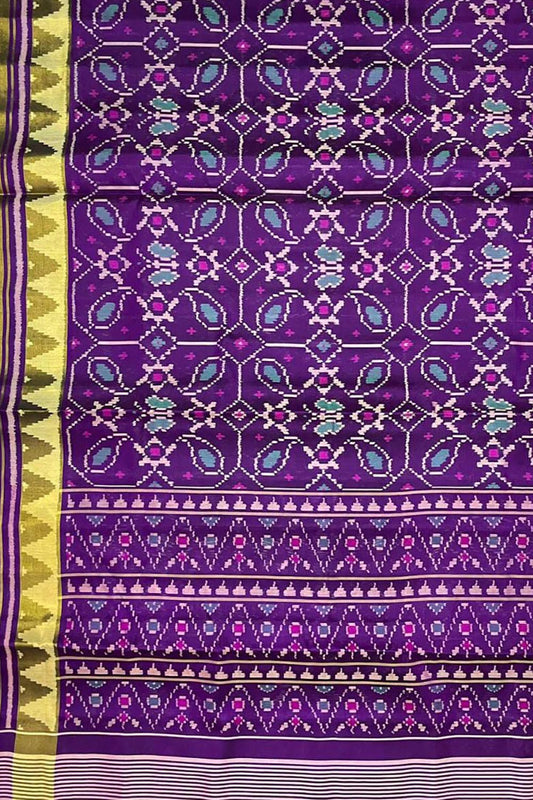 Exquisite Purple Handloom Patola Single Ikat Silk Saree - Luxurion World