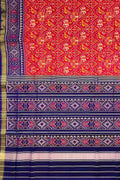 Red Single Ikat Patola Handloom Pure Silk Saree - Luxurion World
