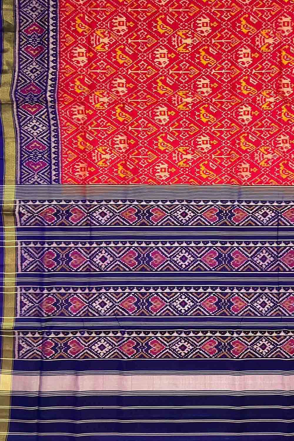 Red Single Ikat Patola Handloom Pure Silk Saree - Luxurion World