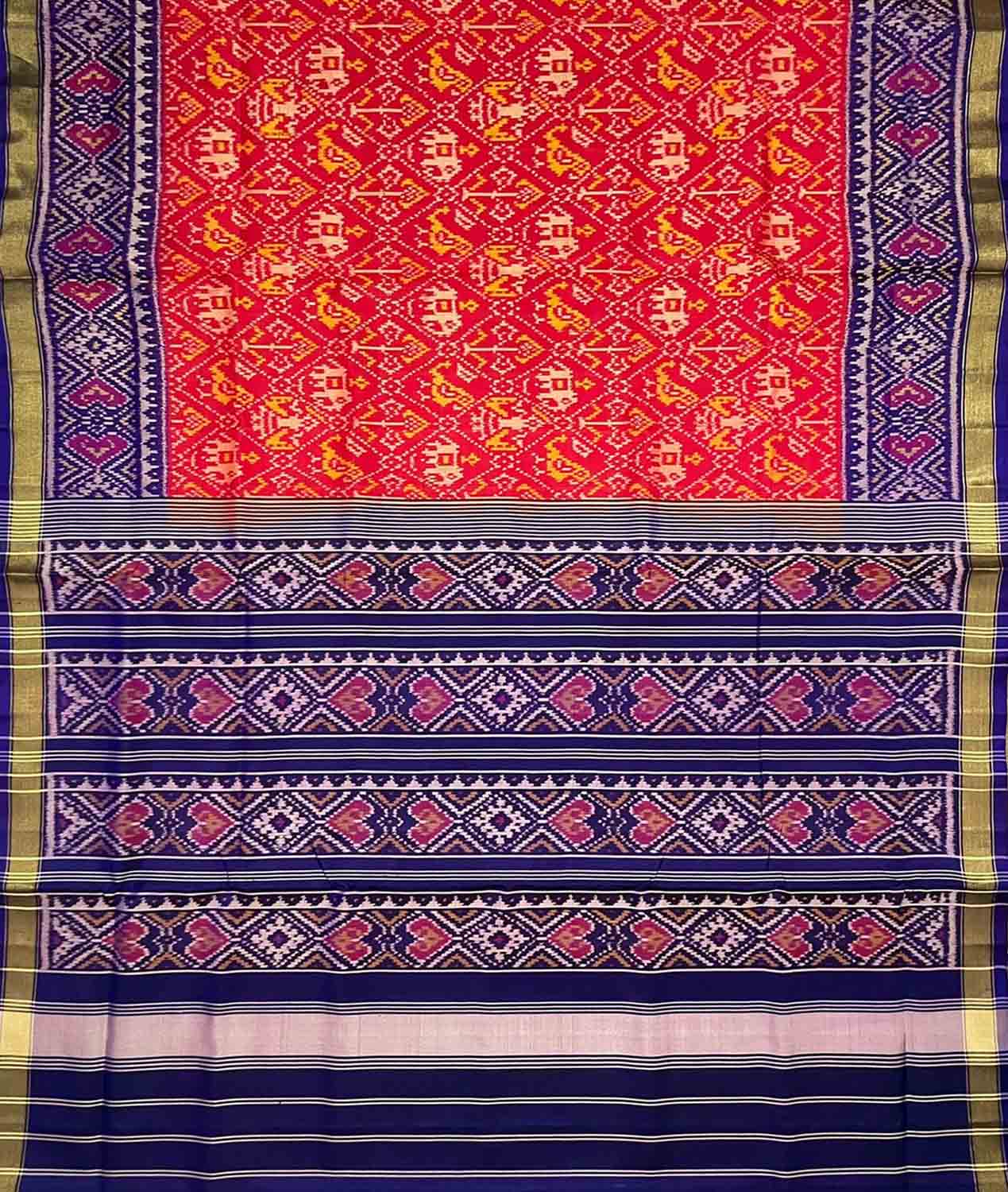 Red Single Ikat Patola Handloom Pure Silk Saree - Luxurion World