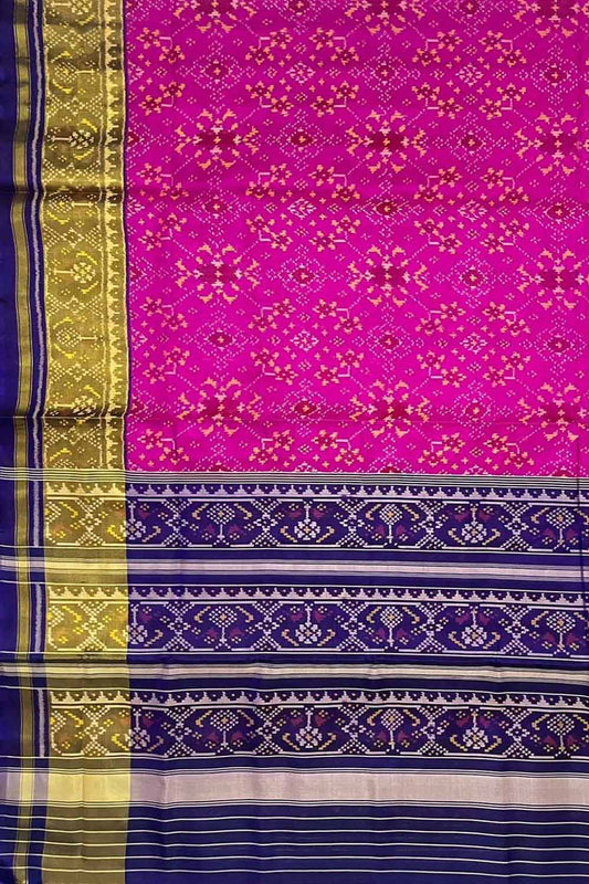 Pink Single Ikat Patola Handloom Pure Silk Saree - Luxurion World